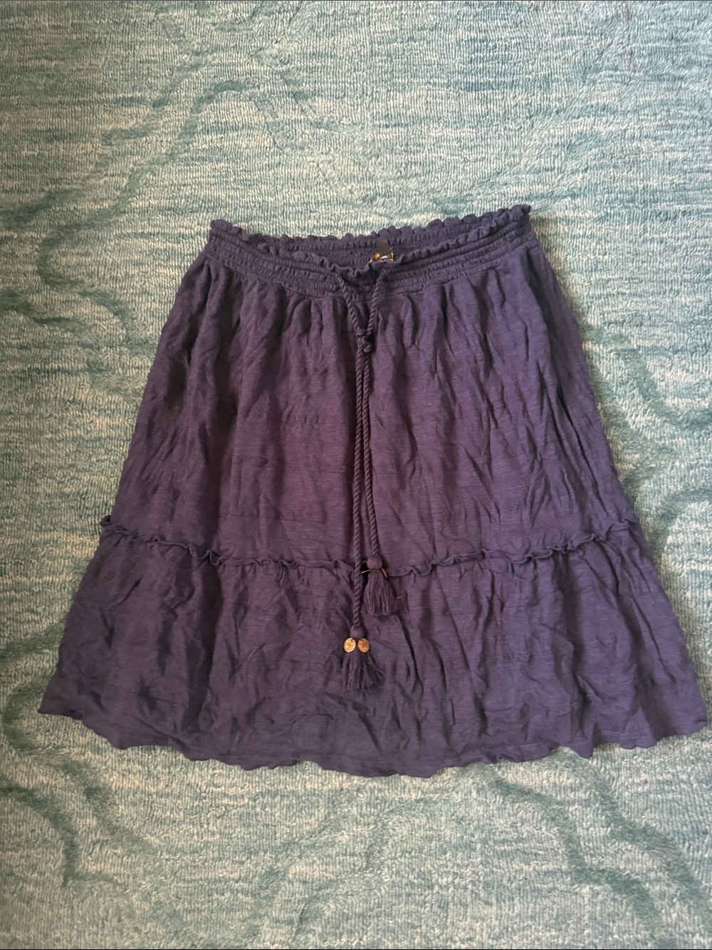 DownEast Navy A-Line Tiered Skirt with Tassel Tie